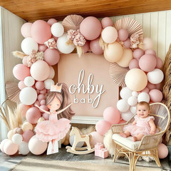 Pastel Pink White Balloon Arch Double Stuffed Light Pink White Sand Beige Cream
