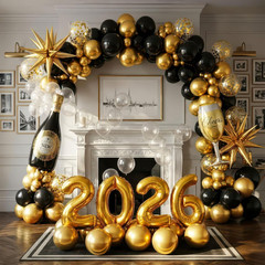 Happy New Year Eve Party Decoration Supplies 2026 New Years Eve Black and Gold B