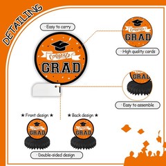 9 PCS Orange Black Congrats Grad 2026 Graduation Table Honeycomb Centerpieces