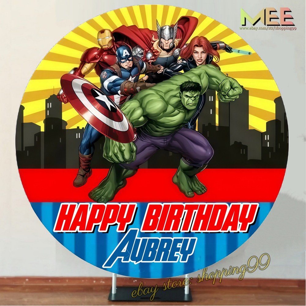 Personalised Round Avengers superhero Backdrop Cover Birthday Party Decorations