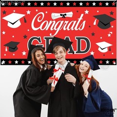 Graduation Decorations 2026 | Red and Black Congrats Grad Banner – 72×44 Inch…