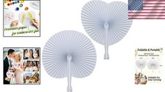 White Folding Fans – Heart & Round Shaped, 100 Pack