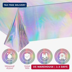 OHOME 4 Pack Iridescence Plastic Tablecloths Disposable Galentines Day Decoratio
