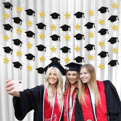 Graduation Cap Garland – 10 Feet, No DIY | Grad Garland Class of 2026, Black and