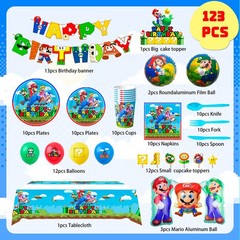 Super Mario Party Decoration Balloons Banner Tableware Tablecloth Plates Set Cup