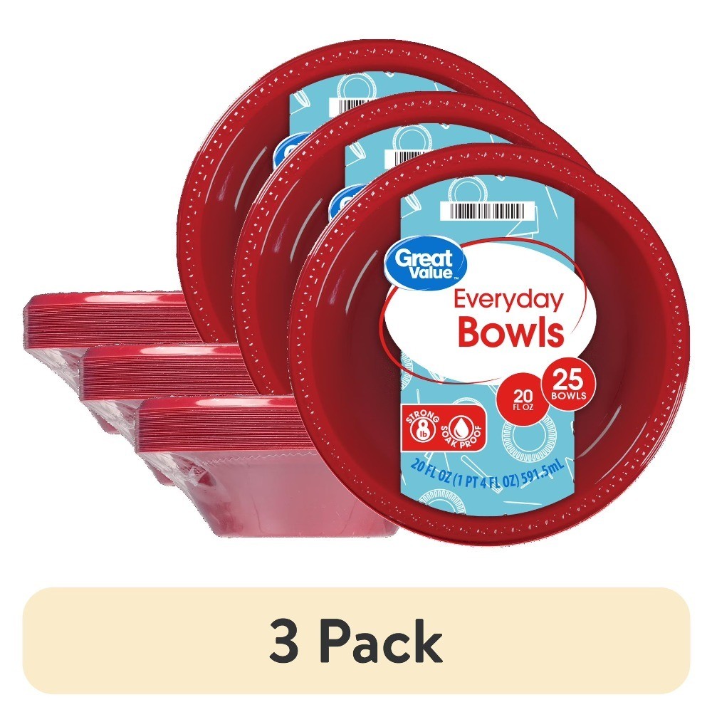 Everyday Disposable Plastic Bowls Red 20 Ounce 25 Count 3 Pack