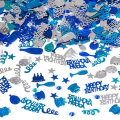 3000 PCS Blue Silver Happy Birthday Confetti Cake Table Metallic Foil Decor