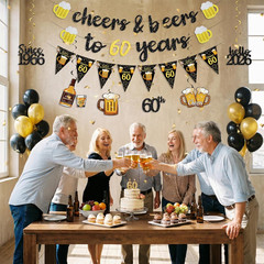 Black Gold 60Th Birthday Decorations for Him Men, Happy 60Th Birthday Supplies C