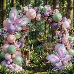 Fairy Wonderland Balloon Arch Garland Kit, Pink Purple Green with 3D Butterfl…