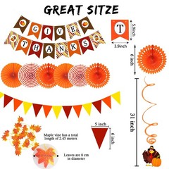Give Thanks Pumpkin Maple leaf Paper Banner Triangle Flag Bunting Hanging