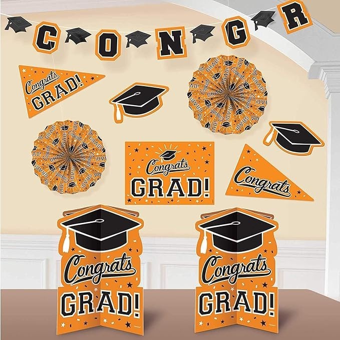 Amscan Grad Room Decorating Kit, Multi Sizes, Orange