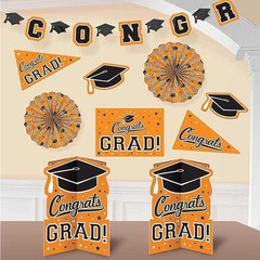 Amscan Grad Room Decorating Kit, Multi Sizes, Orange