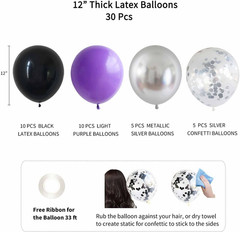 Black Purple and Silver Happy Birthday Party Decorations Balloons Décor Supplies