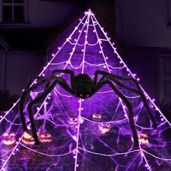 Large 79″ Spider 280 LED String Light Outdoor timer Halloween Party decoration