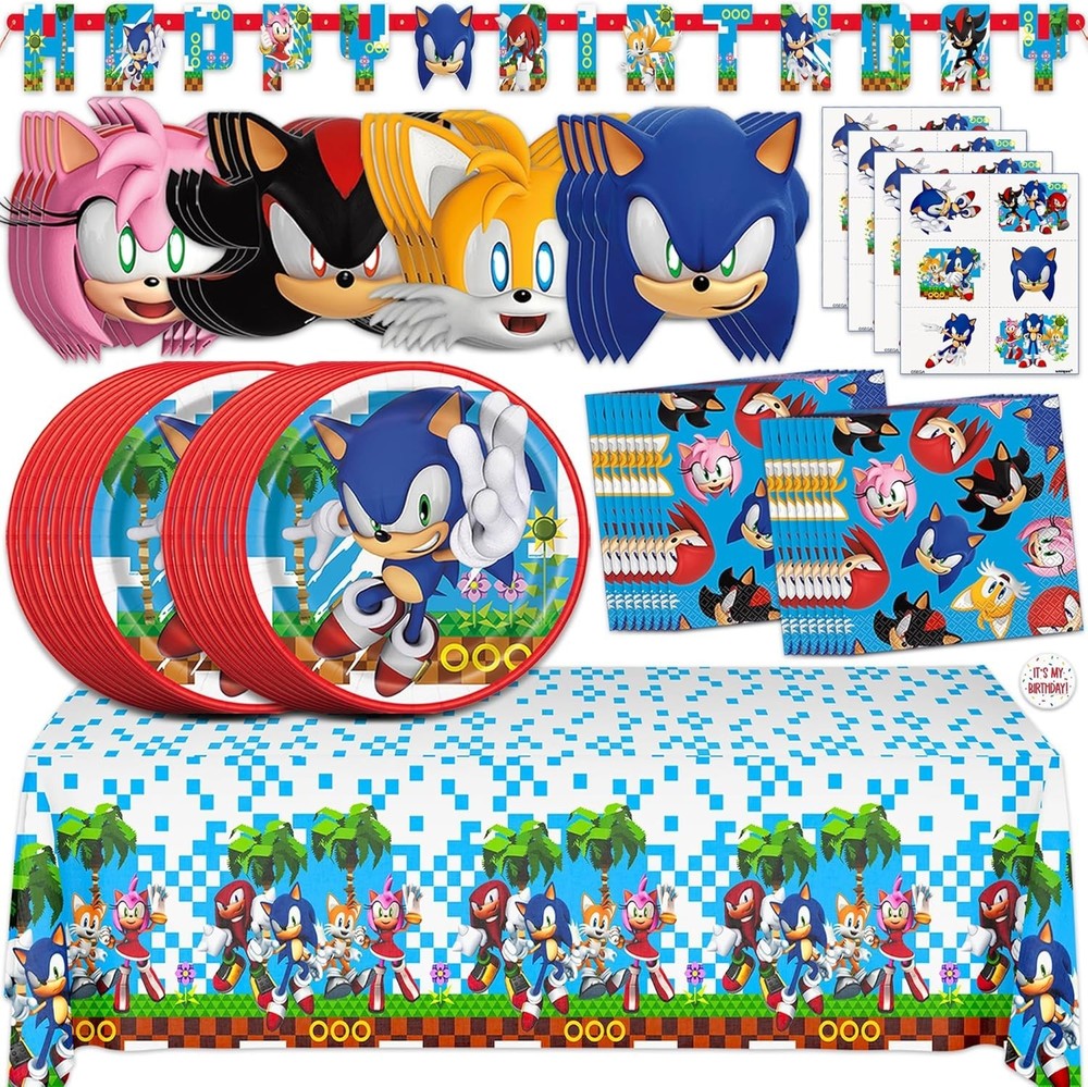 Sonic Disposable Tableware-Plates Napkins Banner Tablecover Tattoos Masks