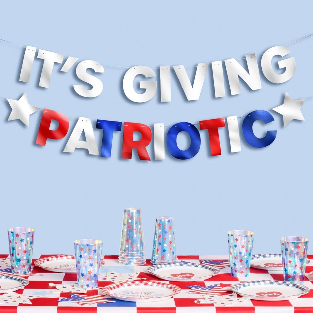 , It’s Giving Patriotic Banner | 5 Ft. | 4th of July Garland, USA Decorations…