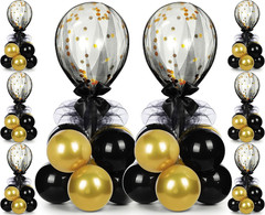 8 Set Gold Black Table Centerpieces Balloons Stand Kit, Latex Balloons and Table