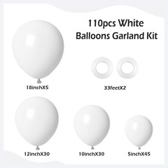 FOTIOMRG 110pcs White Balloon Garland Arch Kit, 18 12 10 5 inch White Latex B…