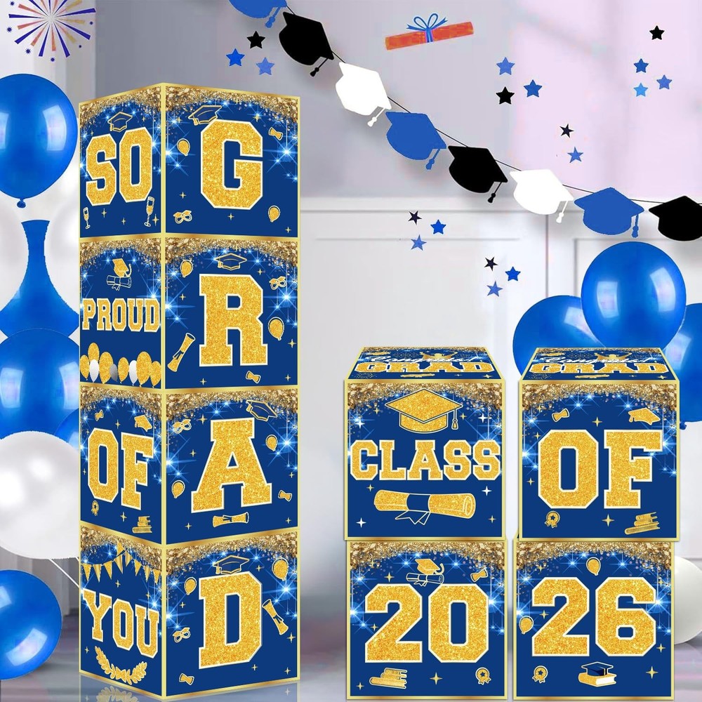 Blue and Gold Graduation Decorations 2026, 4Pcs