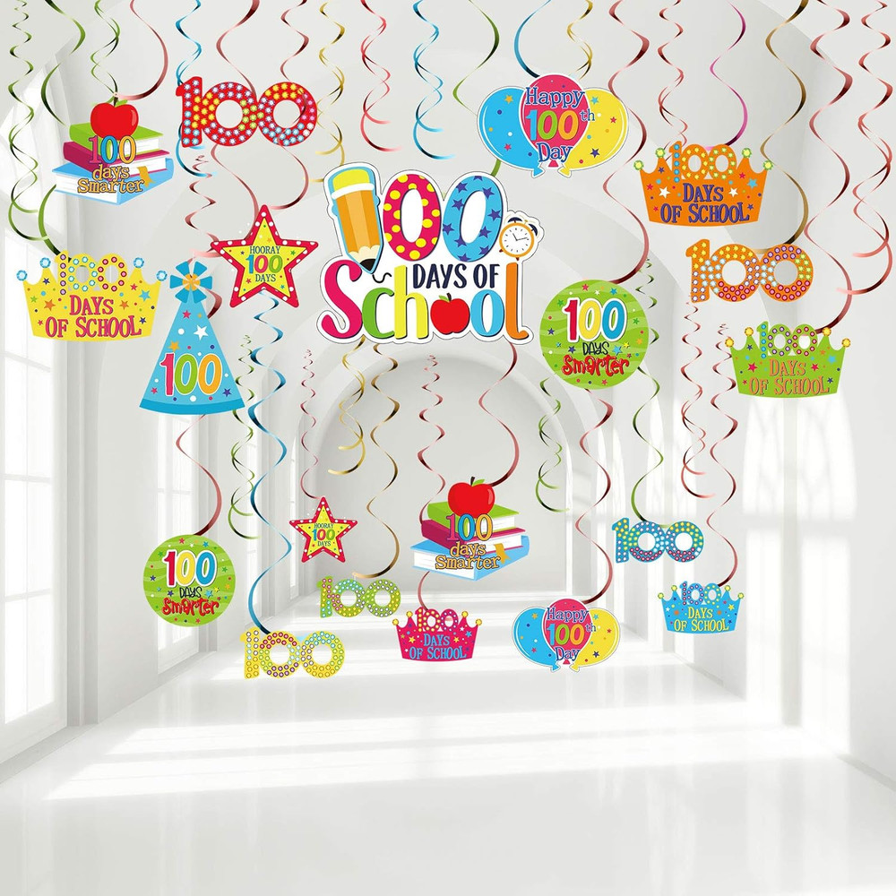 30 Pcs 100 Days of School Hanging Swirls, Colorful Happy 100Th Day of School Foi