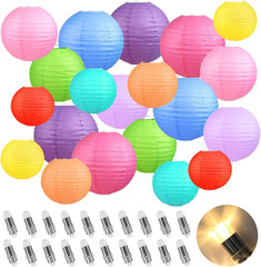 20PCS Colorful Paper Lanterns with Lights, Multicolor (Size 6» 8» 10» 12») C