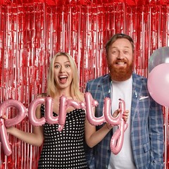 20 Pack Red Foil Fringe Curtains 3.2×9.8ft Metallic Tinsel Photo Backdrop
