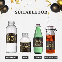 72 Pcs 65th Birthday Party Decorations – Black Gold Mini Bottle Labels & Sticker