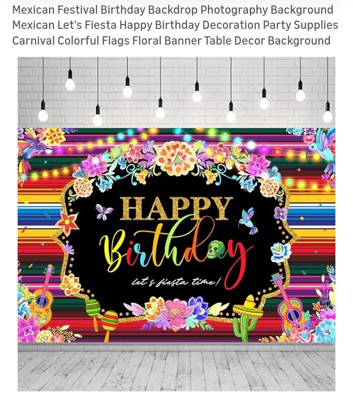 HAPPY BIRTHDAY «It’s Fiesta Time» Mexican/Hispanic Photo Backdrop (5×7 Ft.)