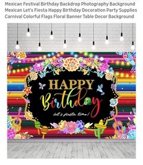 HAPPY BIRTHDAY «It’s Fiesta Time» Mexican/Hispanic Photo Backdrop (5×7 Ft.)