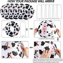 6 Pieces Cow Party Decorations Farm Paper Lanterns Brown, White, Black
