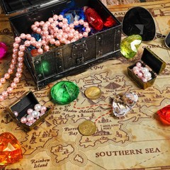 4 Pcs Pirate Treasure Map Poster, Vintage Polyester, 17.7 x 13 in | Kids Party D