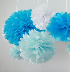 10Pcs White Tissue Hanging Paper Pom-Poms, Flower Ball Wedding Party Outdoor De