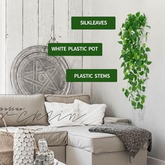 Freyalife Fake Hanging Plants for Room Decor,1pcs 39 inches, Green With Basin