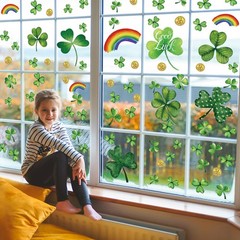 St Patricks Day Decorations,St Window 9 x 10 x 0.3 inches, Green