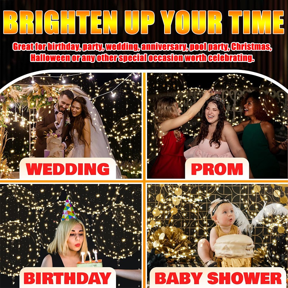 10/20/30/40/50 PCS LED Light Up Bobo Balloons Graduation Birthday Wedding Decor