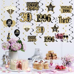 Turypaty 30th Birthday Decorations Hanging Swirls for Men Black Gold