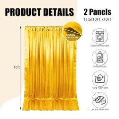 10ft x 10ft Backdrop Curtains for Parties, Fabric Satin Background Yellow