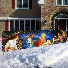 Nativity Scene Banner 79×18 Inches Christmas Fence Banner Holy Night Yard Dis…