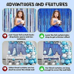 2 Pack Blue Foil Fringe Backdrop 39.6″W x 98.4″L (Pack of 2) Dark Blue