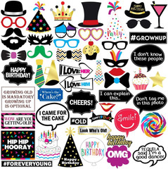 Funny Birthday Photo Booth Props – 47 Pieces – Funny Birthday Party Supplies for