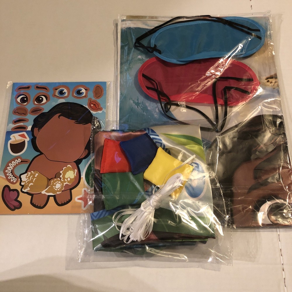 Moana Birthday Lot: Bean Bag Toss, Sticker Sheets, Pin The Flower On Moana Game