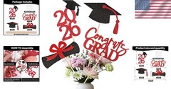 20 PCS Graduation Decorations Class of 2026, Black and Red Double-Sided Centerpi