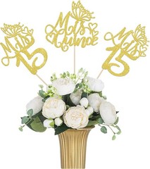 12 PCS Mis 15 Centerpiece Sticks Glitter Happy 15th Birthday Centerpieces Mis…