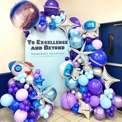 168PCS Space Themed Party Decorations Outer Galaxy Balloon Arch Kit with Blue…