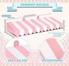 4 Pack Pink Circus Awning Decoration 3D Pink and White Stripe Cardboard Awning B