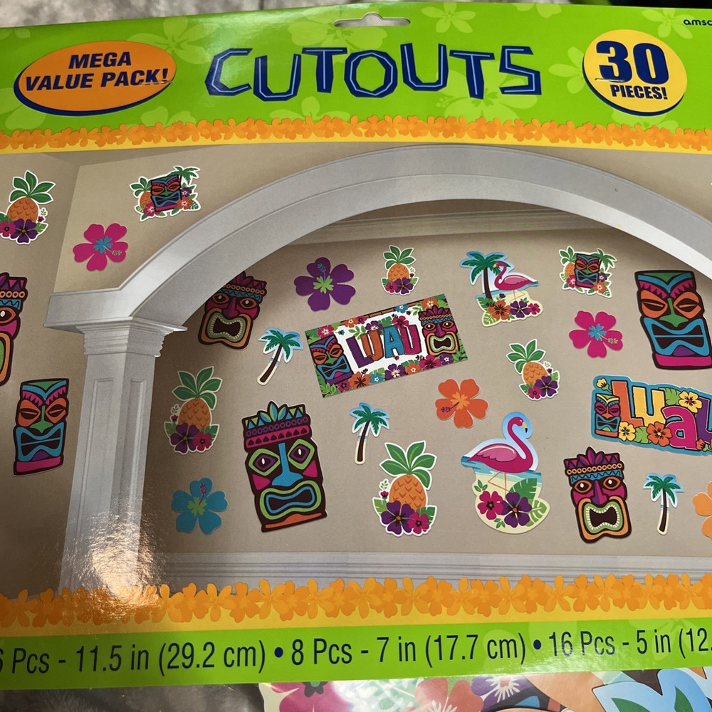 HAWAIIAN LUAU TIKI CUTOUT DECORATIONS (30) ~ Birthday Party Supplies Flamingo