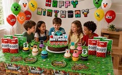 Pixel Birthday Party Decorations, Party Supplies Set Including Banner Tableware
