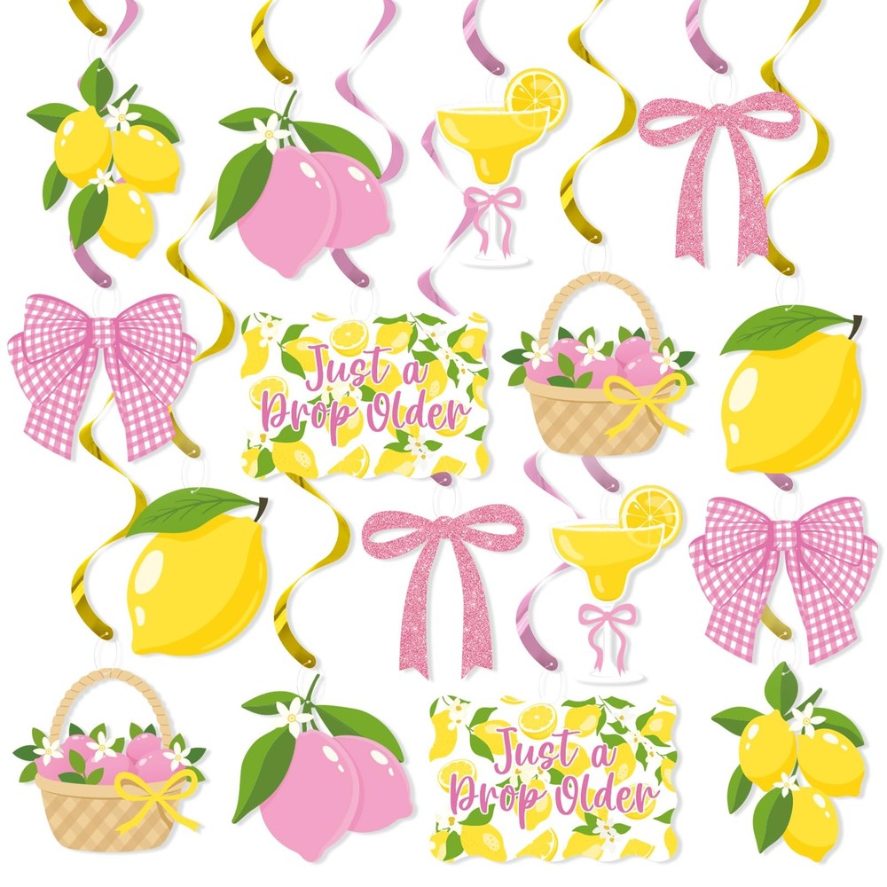 20Pcs Lemon Hanging Swirl Decorations,Yellow and Pink Just A Drop Older Lemon…