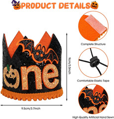 Halloween First Birthday Crown Decorations – Photo Booth Props for Kids