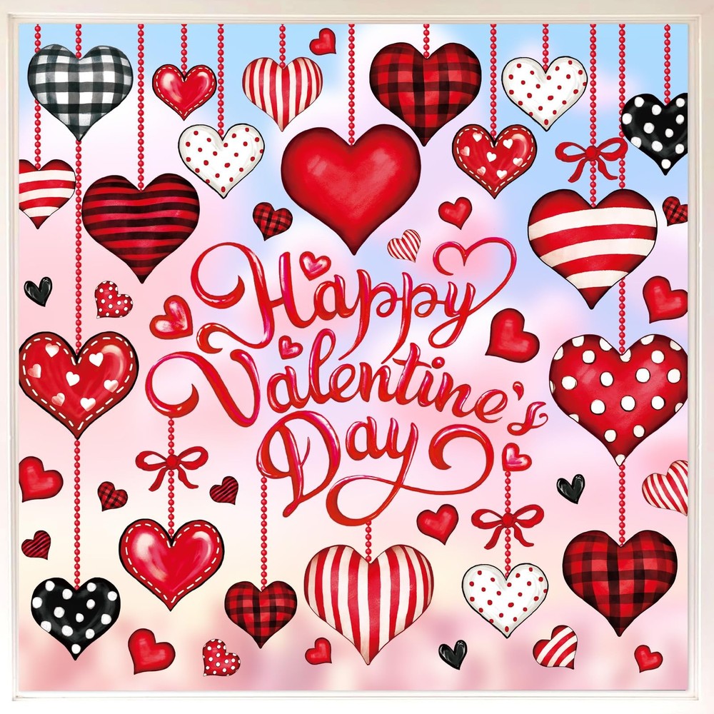 Valentine’s Day Window Clings Love Heart Window Stickers Double-Side Glass Deca